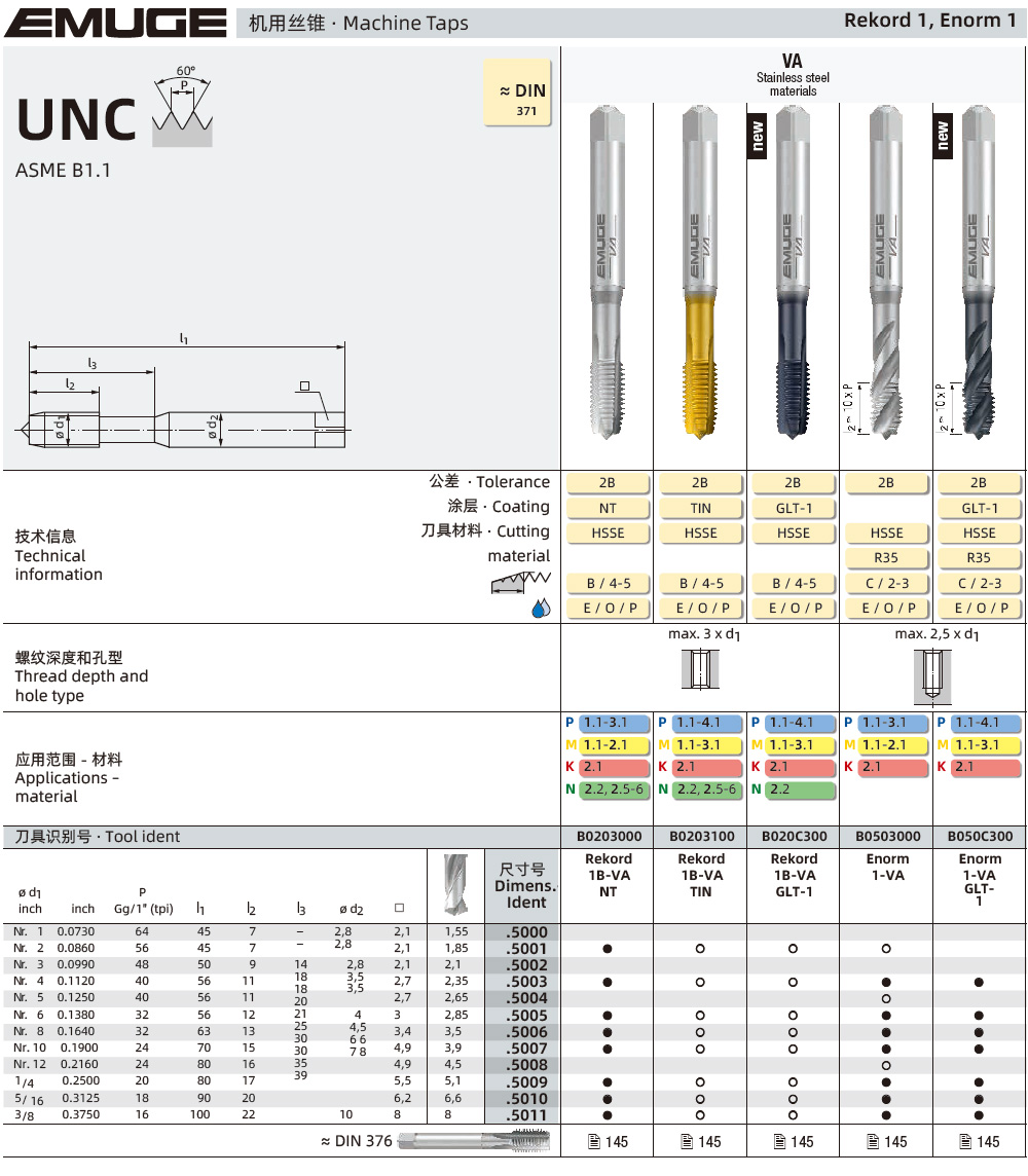 不銹鋼UNC機用絲錐